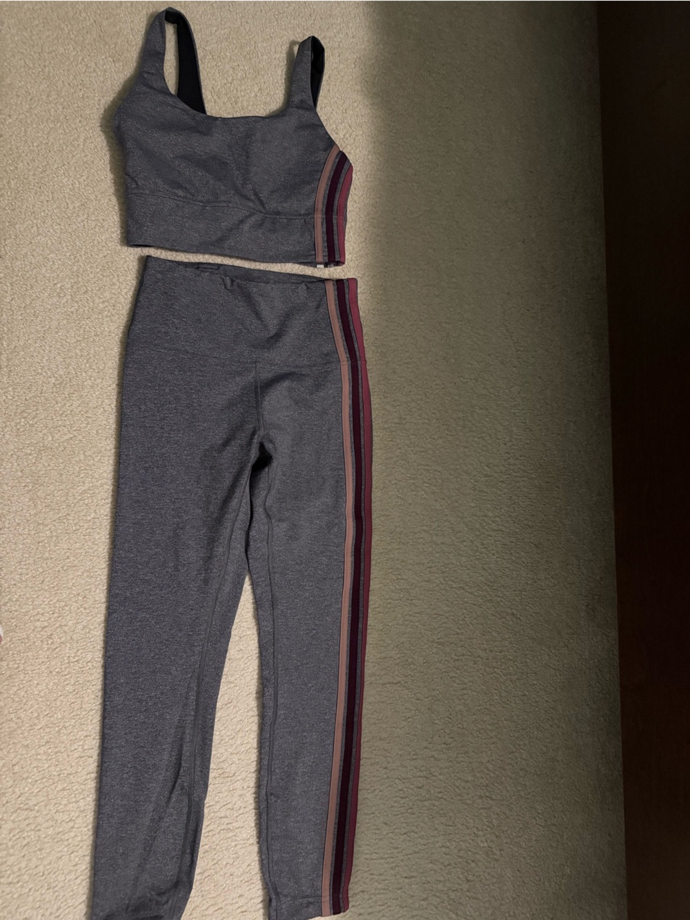 lululemon athletica Gray Sports Bra and Leggings Set  Stripe